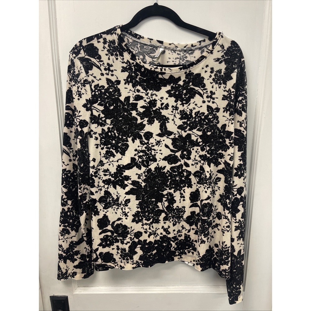 White Stag Sparkly Long-sleeved Embellished Blk/Off-Wht Top Size XL